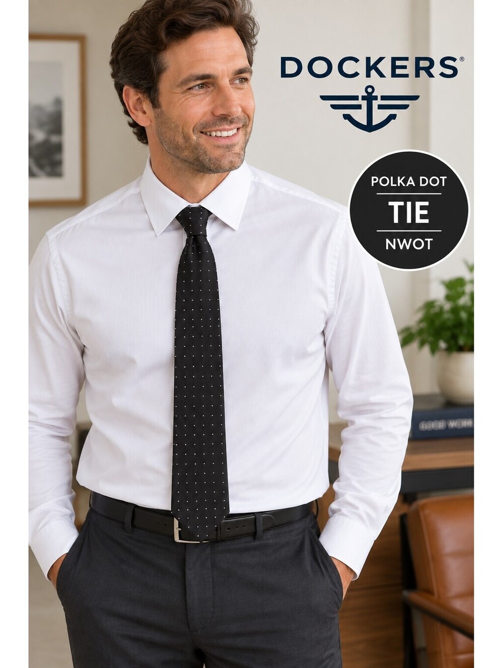 New Without Tags | Dockers Black Polka Dot Tie